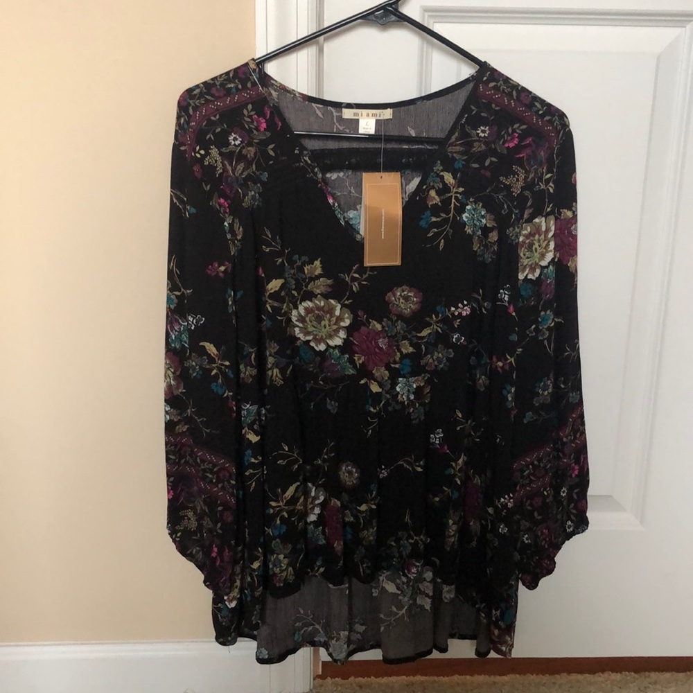 Francesca’s Dark Floral Long Sleeve